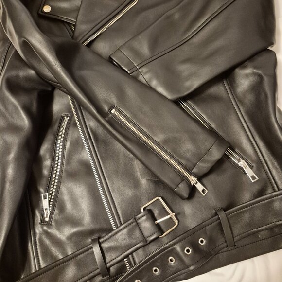 Missguided UK Size 12 Black Aviator Zippered Biker Faux Jacket New - Picture 8 of 13